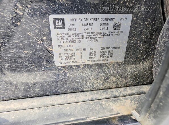 KL4CJESB9MB351824 2021 BUICK ENCORE Black Widok naklejki z numerem VIN