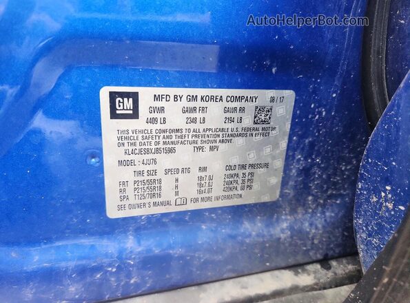 KL4CJESBXJB515965 2018 BUICK ENCORE Синий Вид подкапотного пространства