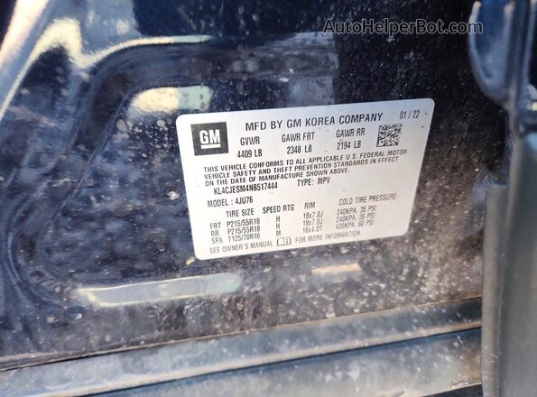 KL4CJESM4NB517444 2022 BUICK ENCORE Blue VIN sticker view