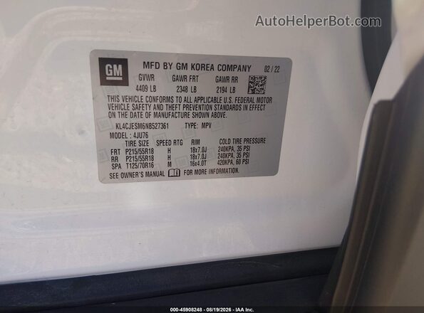 KL4CJESM6NB527361 2022 BUICK ENCORE White Engine compartment view