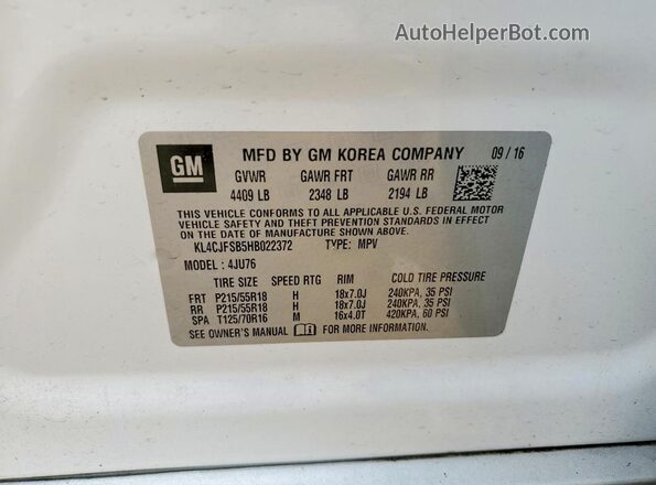 KL4CJFSB5HB022372 2017 BUICK ENCORE White VIN sticker view