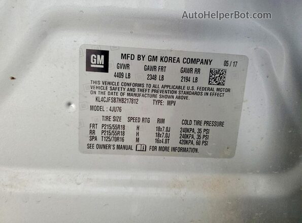 KL4CJFSB7HB217812 2017 BUICK ENCORE Silver VIN sticker view