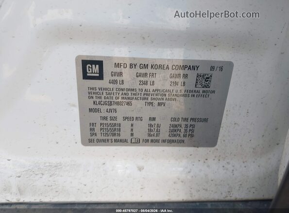KL4CJGSB7HB027465 2017 BUICK ENCORE White ძრავის განყოფილების ხედი