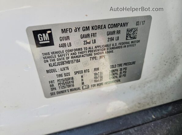 KL4CJGSB7HB157164 2017 BUICK ENCORE Белый Вид подкапотного пространства
