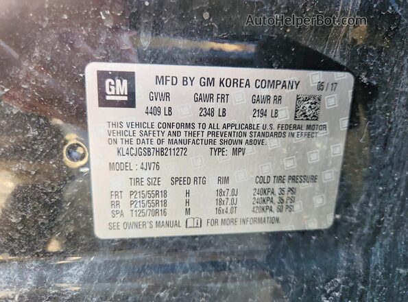 KL4CJGSB7HB211272 2017 BUICK ENCORE Black VIN კოდის სტიკერის ხედი