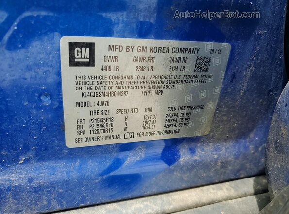 KL4CJGSM4HB044287 2017 BUICK ENCORE Синий Вид наклейки с VIN-кодом