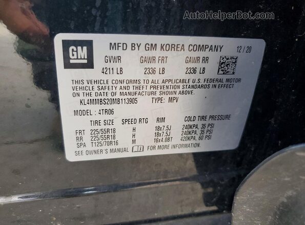 KL4MMBS20MB113905 2021 BUICK ENCORE Blue Vista de la etiqueta del VIN