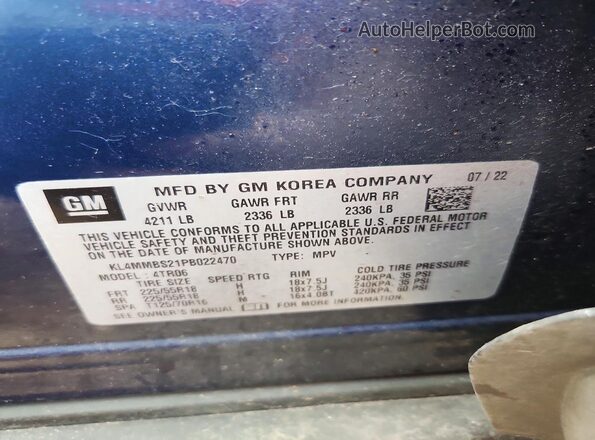 KL4MMBS21PB022470 2023 BUICK ENCORE Blue VIN sticker view