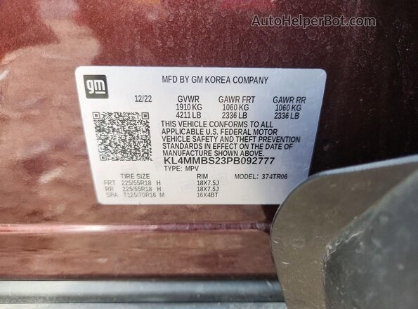 KL4MMBS23PB092777 2023 BUICK ENCORE Burgundy Widok wnętrza 360 stopni