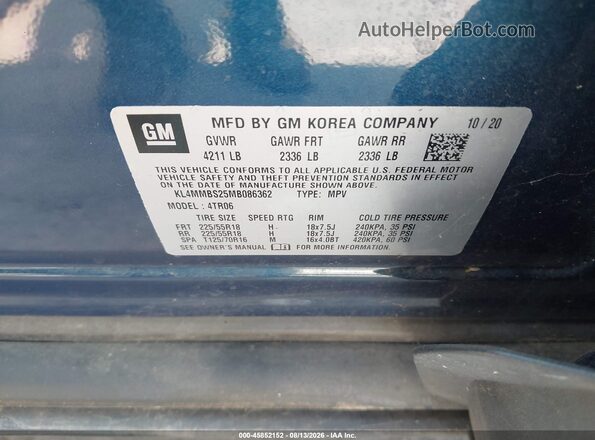 KL4MMBS25MB086362 2021 BUICK ENCORE Синий Вид подкапотного пространства