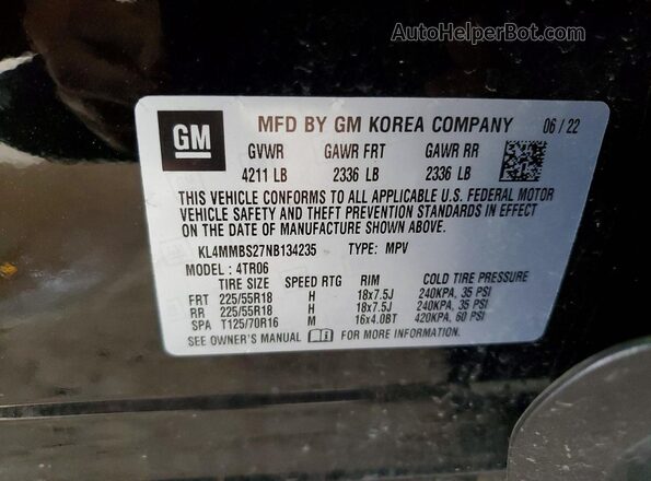 KL4MMBS27NB134235 2022 BUICK ENCORE Black VIN sticker view