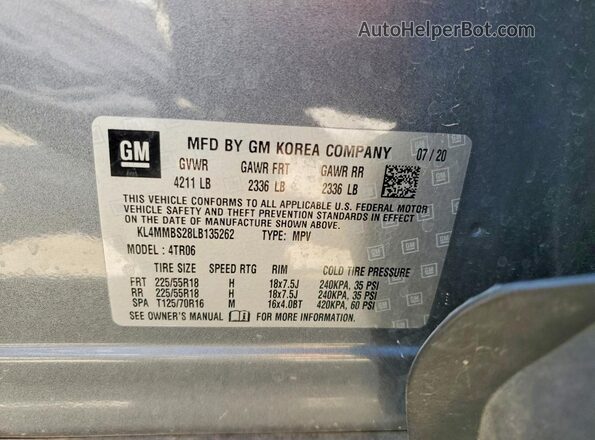 KL4MMBS28LB135262 2020 BUICK ENCORE Silver Engine compartment view