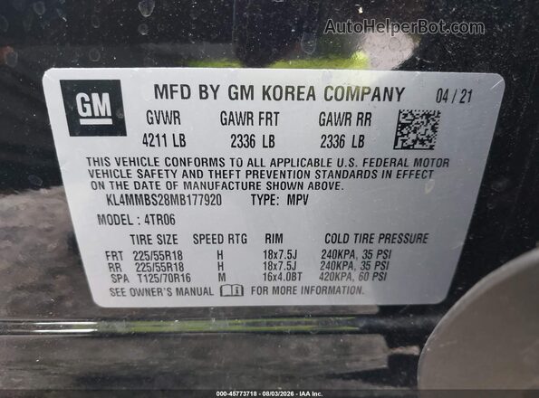 KL4MMBS28MB177920 2021 BUICK ENCORE Black Engine compartment view