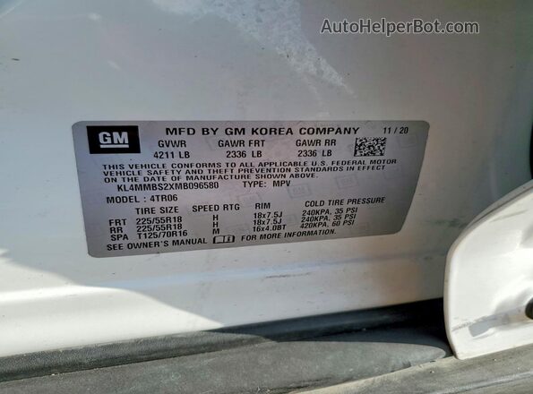 KL4MMBS2XMB096580 2021 BUICK ENCORE White Շարժիչի բաժամունքի տեսք
