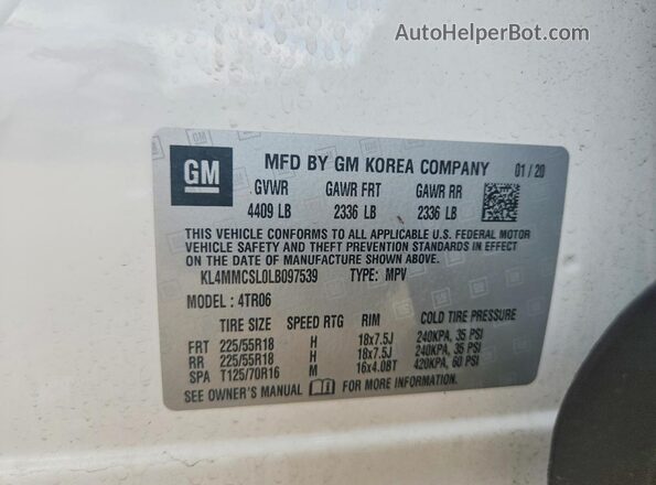 KL4MMCSL0LB097539 2020 BUICK ENCORE Белый Вид подкапотного пространства