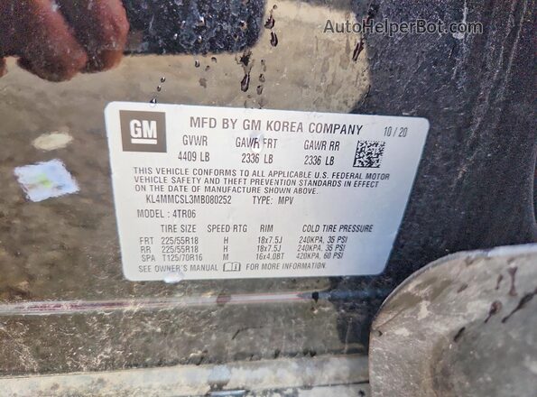KL4MMCSL3MB080252 2021 BUICK ENCORE Black Вид наклейки з VIN-кодом