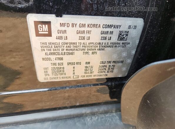 KL4MMCSL4LB126461 2020 BUICK ENCORE Black VIN sticker view