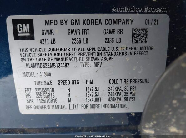 KL4MMDS22MB134492 2021 BUICK ENCORE Blue ძრავის განყოფილების ხედი