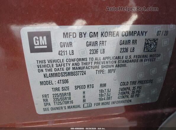 KL4MMDS25MB037724 2021 BUICK ENCORE Orange Widok komory silnika