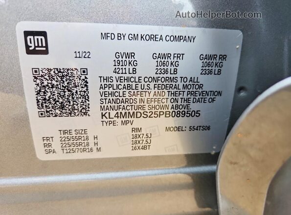KL4MMDS25PB089505 2023 BUICK ENCORE Gray Widok naklejki z numerem VIN