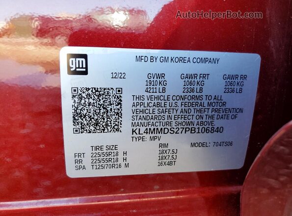 KL4MMDS27PB106840 2023 BUICK ENCORE Красный Вид наклейки с VIN-кодом