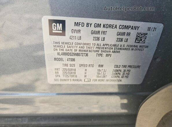 KL4MMDS29NB072736 2022 BUICK ENCORE Gray Շարժիչի բաժամունքի տեսք