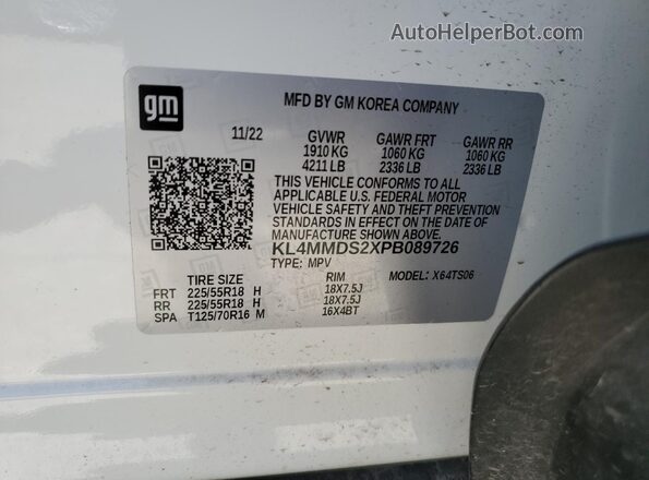 KL4MMDS2XPB089726 2023 BUICK ENCORE White VIN կոդի պիտակի տեսք