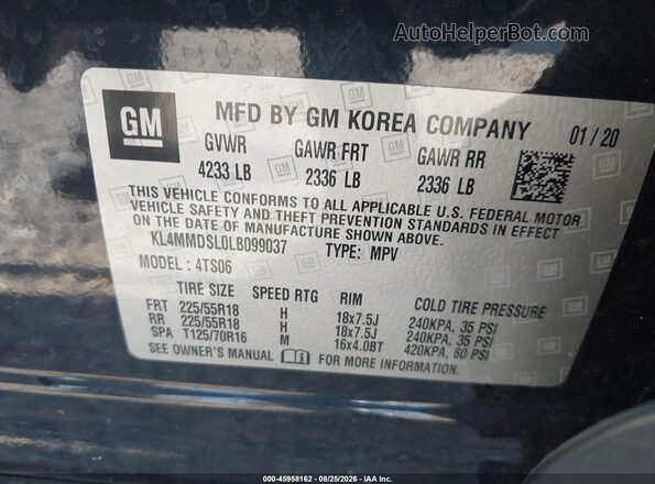 KL4MMDSL0LB099037 2020 BUICK ENCORE Black Engine compartment view