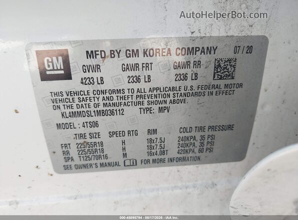 KL4MMDSL1MB036112 2021 BUICK ENCORE White Vista del compartimento del motor