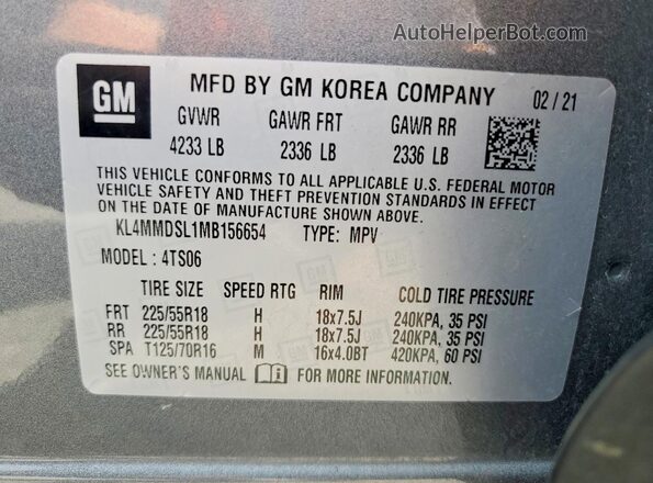 KL4MMDSL1MB156654 2021 BUICK ENCORE Gray 