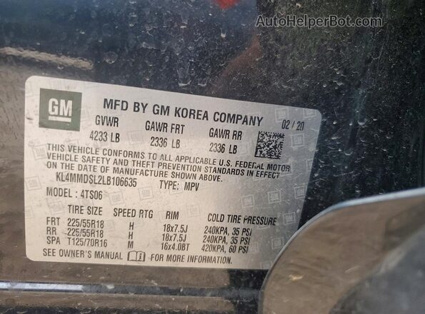 KL4MMDSL2LB106635 2020 BUICK ENCORE Black ძრავის განყოფილების ხედი