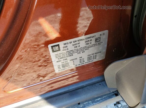KL4MMDSL2LB129235 2020 BUICK ENCORE Orange VIN կոդի պիտակի տեսք