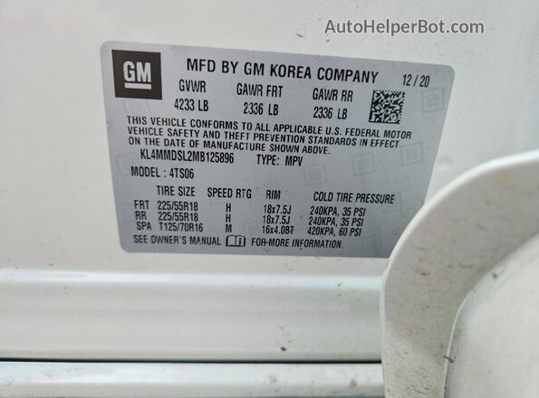 KL4MMDSL2MB125896 2021 BUICK ENCORE White Widok wnętrza 360 stopni