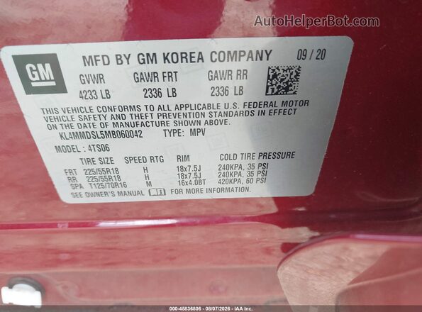 KL4MMDSL5MB060042 2021 BUICK ENCORE Red Engine compartment view