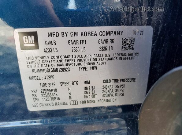 KL4MMDSL5MB128923 2021 BUICK ENCORE Синий Вид подкапотного пространства