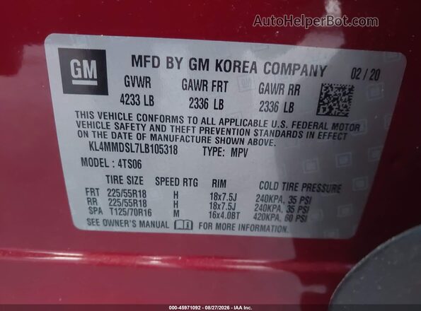 KL4MMDSL7LB105318 2020 BUICK ENCORE Red Widok komory silnika