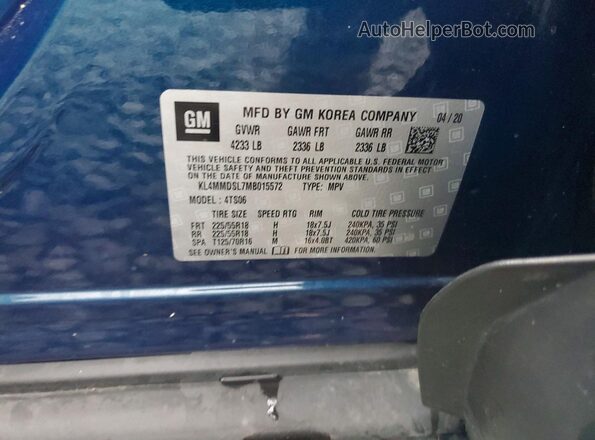 KL4MMDSL7MB015572 2021 BUICK ENCORE Blue VIN sticker view