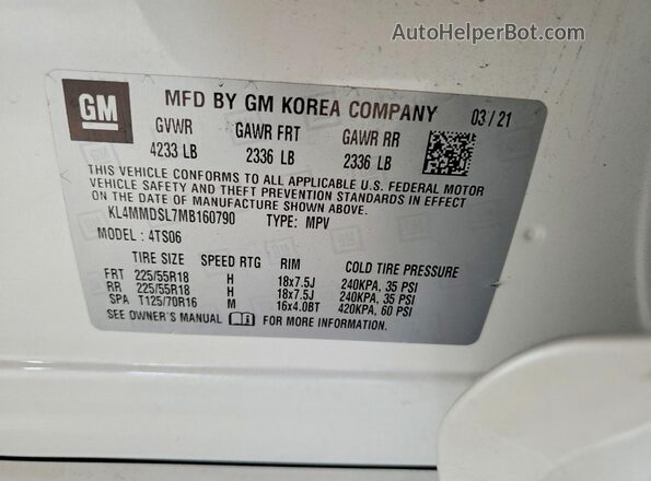 KL4MMDSL7MB160790 2021 BUICK ENCORE White Vista del compartimento del motor