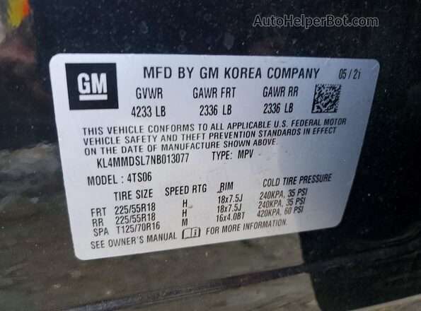 KL4MMDSL7NB013077 2022 BUICK ENCORE Black Widok naklejki z numerem VIN