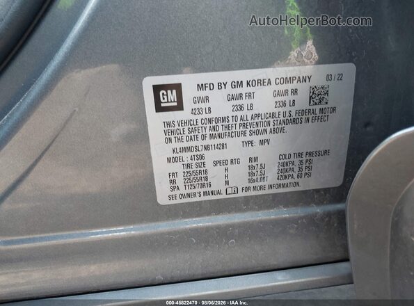 KL4MMDSL7NB114281 2022 BUICK ENCORE Gray ძრავის განყოფილების ხედი