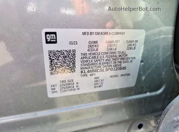 KL4MMDSL9PB120845 2023 BUICK ENCORE Gray Вид наклейки з VIN-кодом