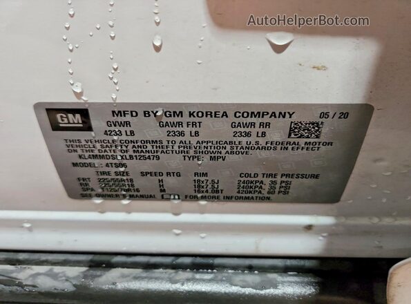 KL4MMDSLXLB125479 2020 BUICK ENCORE Белый Вид наклейки с VIN-кодом