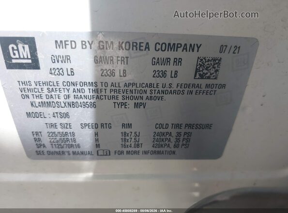 KL4MMDSLXNB049586 2022 BUICK ENCORE White Engine compartment view