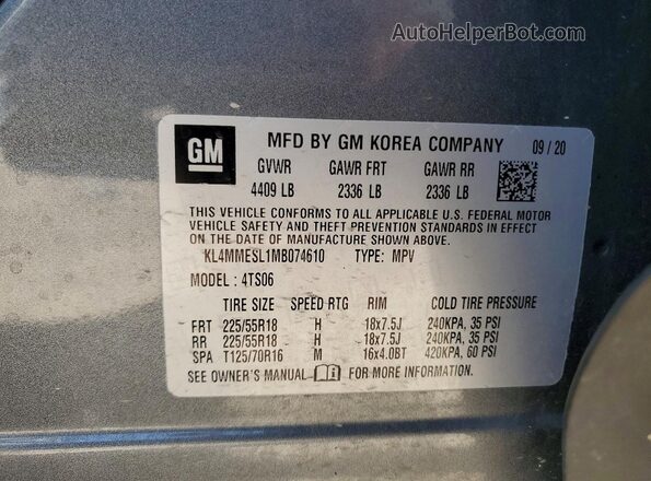 KL4MMESL1MB074610 2021 BUICK ENCORE Gray VIN sticker view