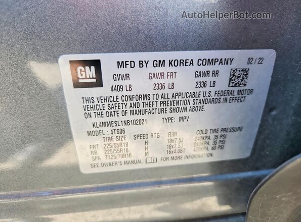 KL4MMESL1NB102021 2022 BUICK ENCORE Серый Панорамный вид салона 360°