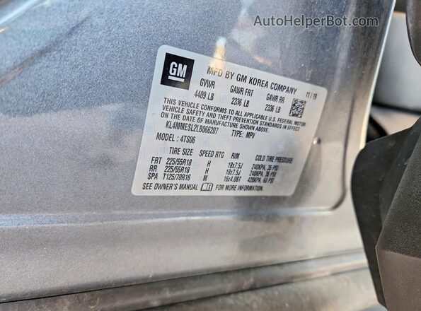 KL4MMESL2LB066207 2020 BUICK ENCORE Gray VIN კოდის სტიკერის ხედი