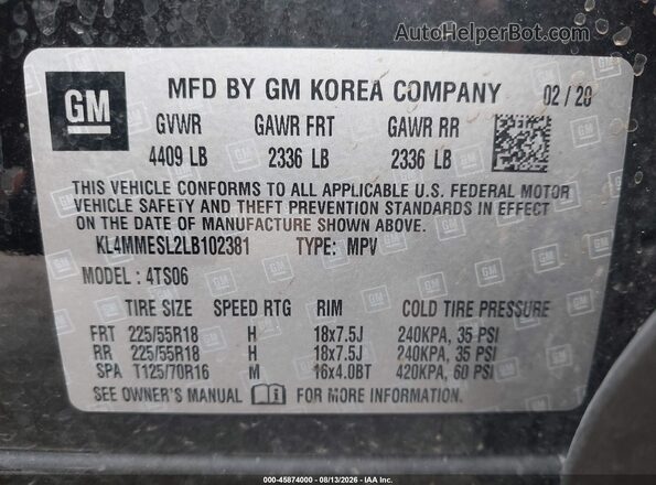 KL4MMESL2LB102381 2020 BUICK ENCORE Черный Вид подкапотного пространства