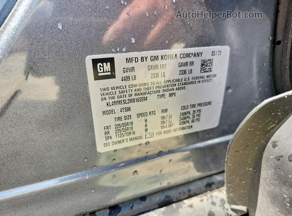 KL4MMESL2MB165594 2021 BUICK ENCORE Gray Вид наклейки з VIN-кодом