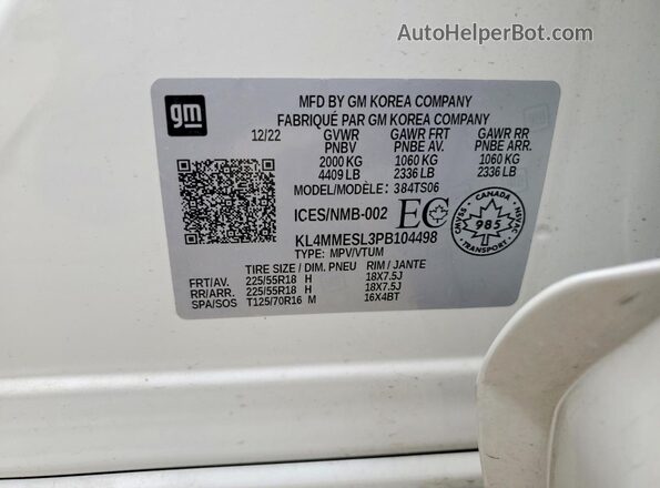 KL4MMESL3PB104498 2023 BUICK ENCORE White Панорамний вид салону 360°