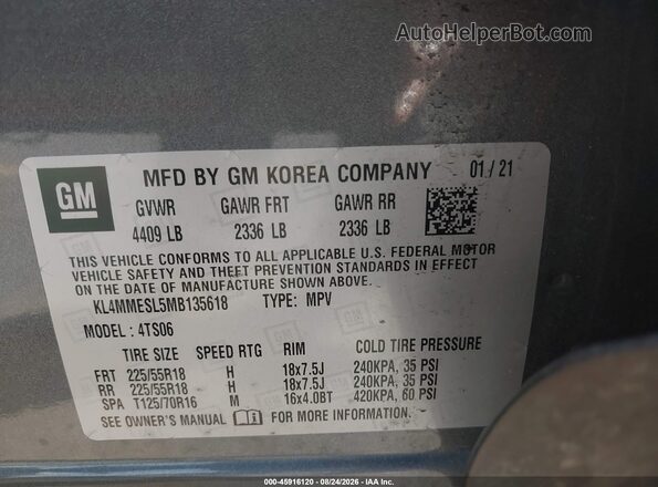 KL4MMESL5MB135618 2021 BUICK ENCORE Gray Շարժիչի բաժամունքի տեսք